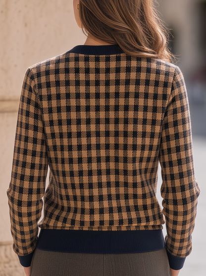 Gingham Check Zip-Up Cropped Jacket