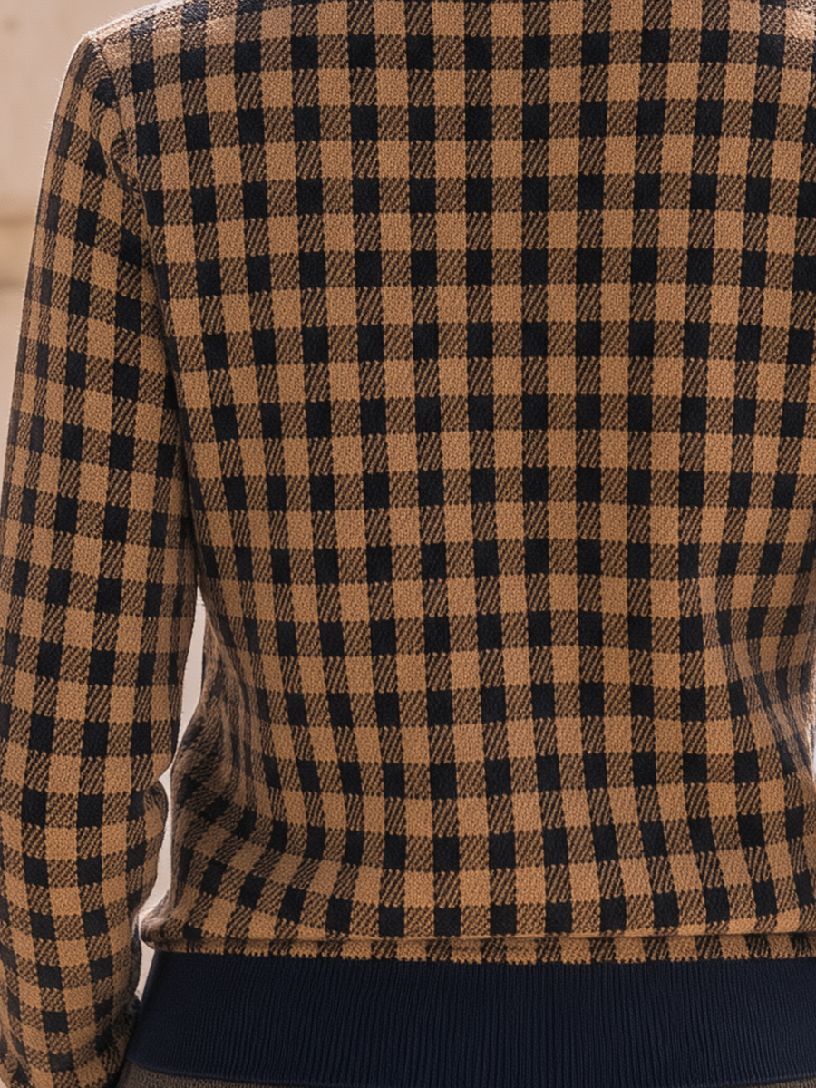 Gingham Check Zip-Up Cropped Jacket