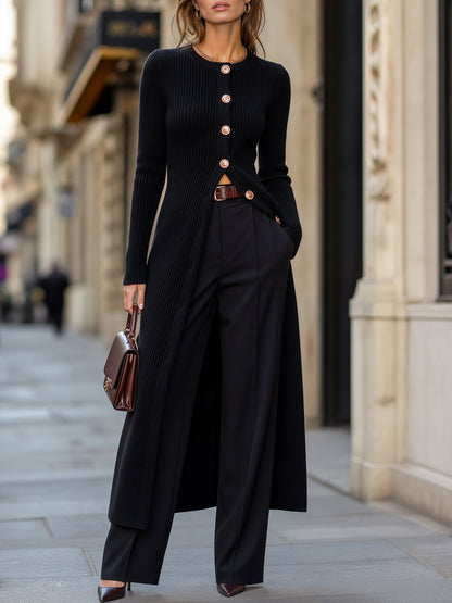 Long Cardigan & Tailored Pants Knit Set