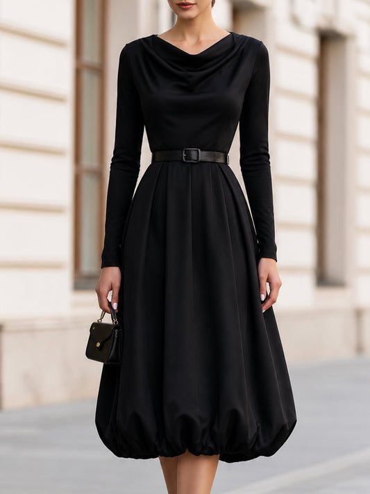 Cowl Neck Long Sleeve Midi Dress