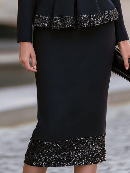 Sequin-Trim Peplum Top And Midi Skirt Set