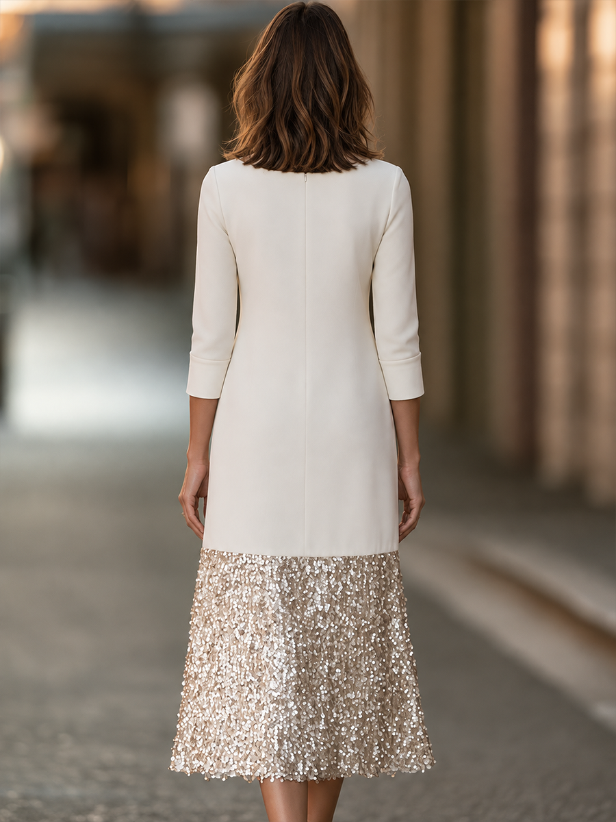 Sequin Flounce Hem Midi Dress