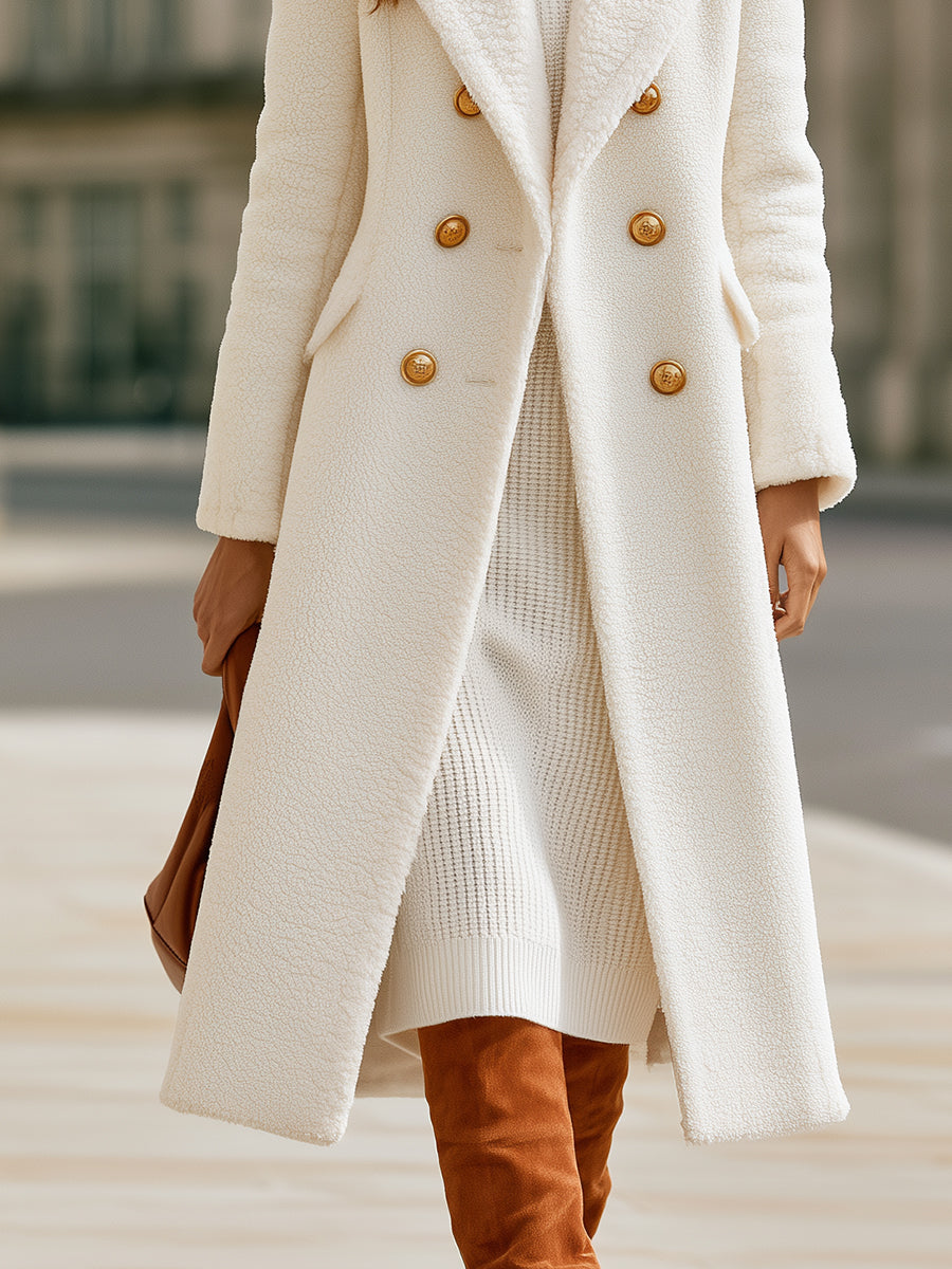 Double-Breasted Teddy Long Coat