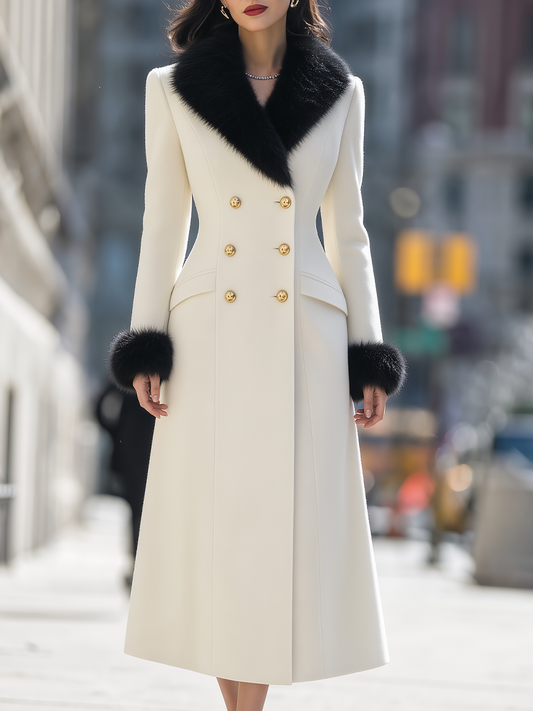 Cream Wool Blend Long Coat