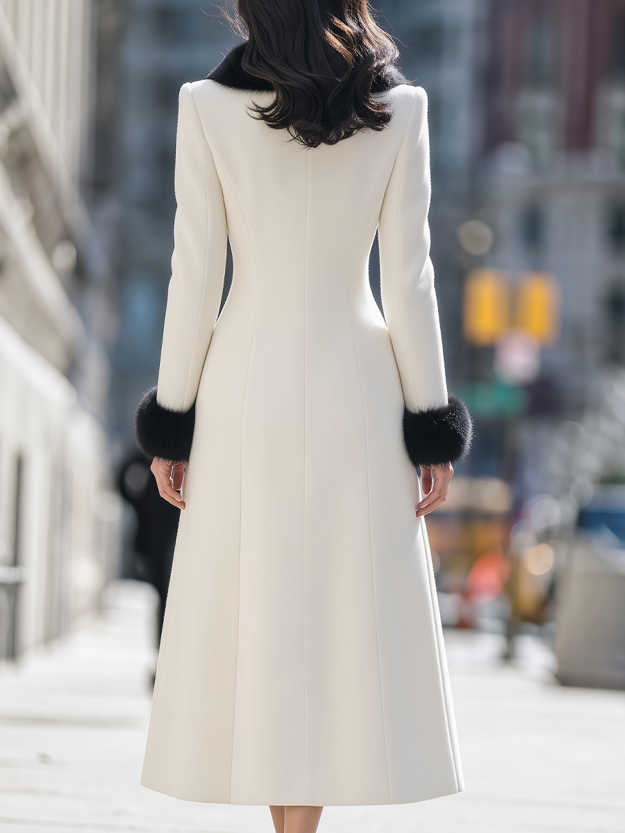 Cream Wool Blend Long Coat