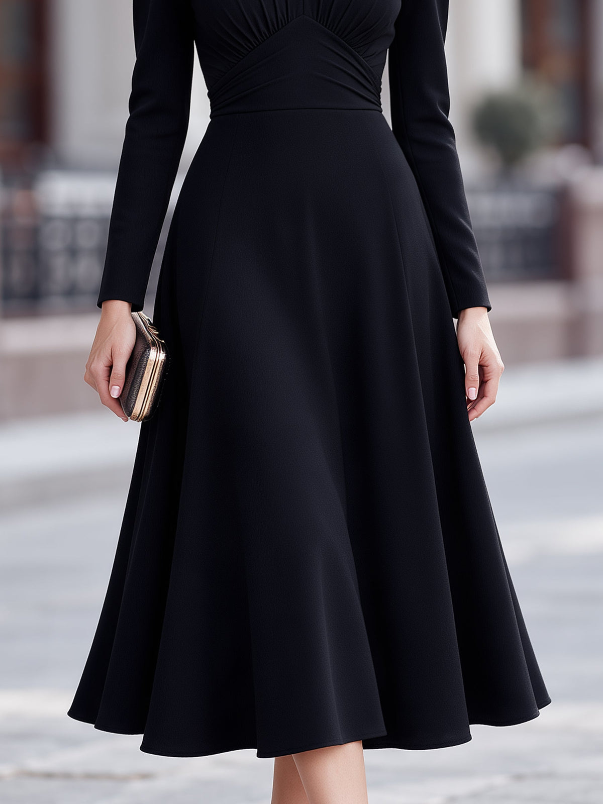Pearl Keyhole Ruched Waist A-Line Midi Dress
