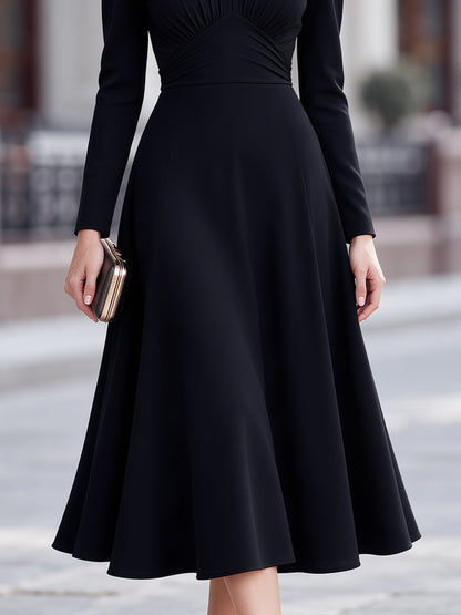 Pearl Keyhole Ruched Waist A-Line Midi Dress