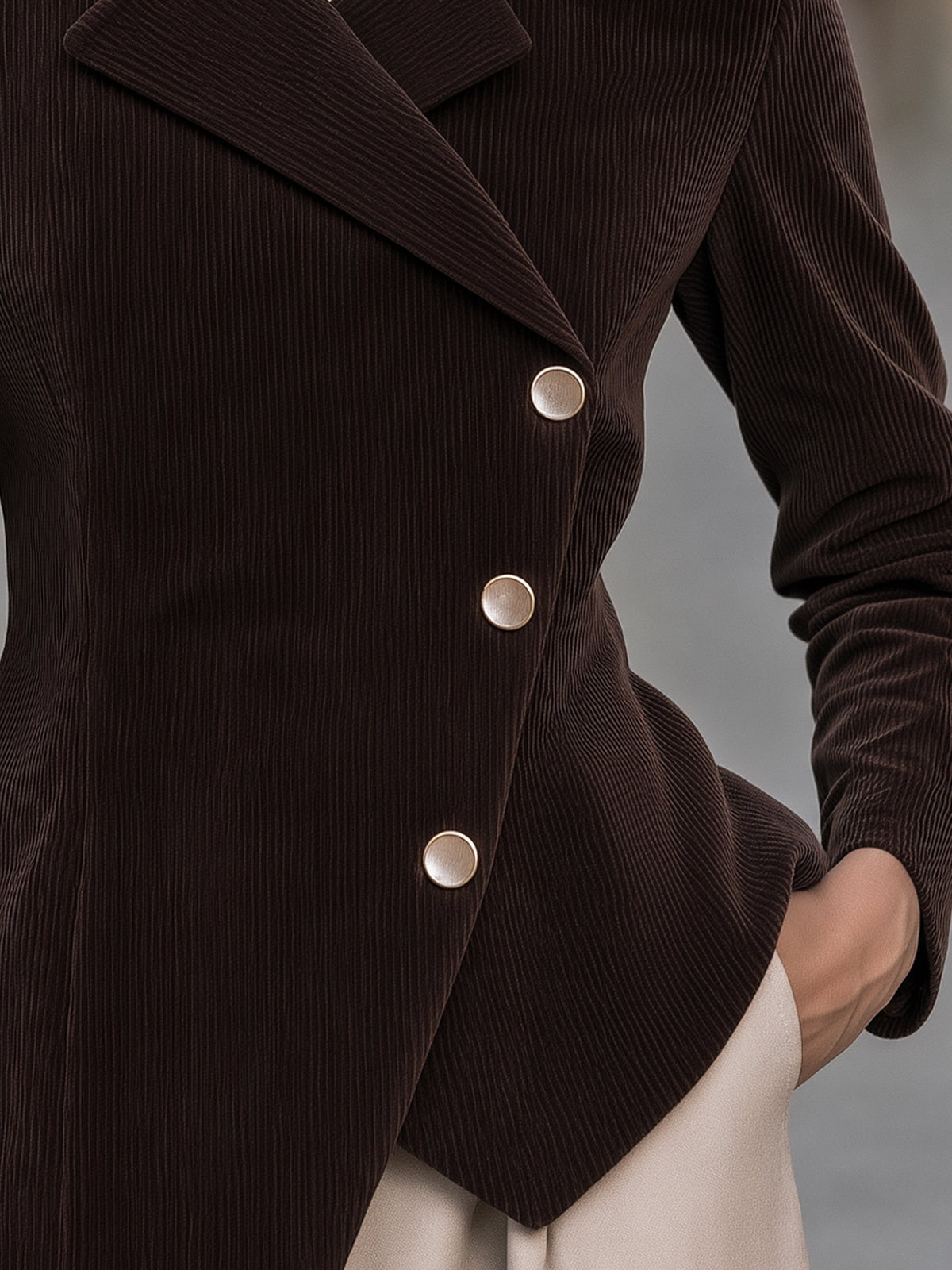Asymmetric Double-Breasted Corduroy Jacket
