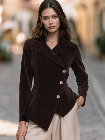 Asymmetric Double-Breasted Corduroy Jacket