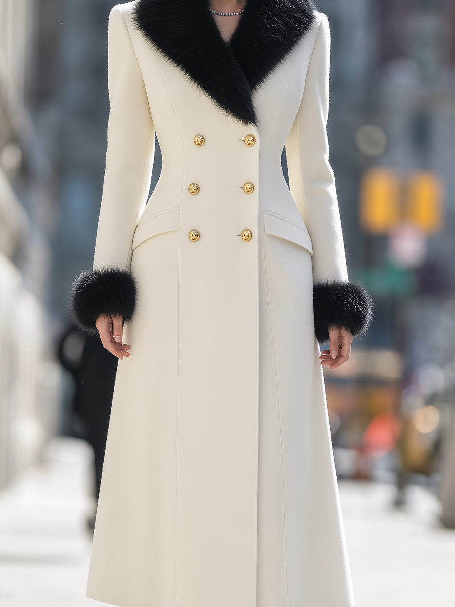 Cream Wool Blend Long Coat