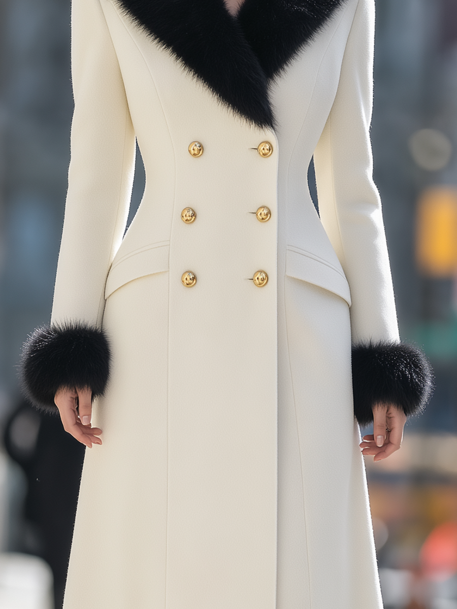 Cream Wool Blend Long Coat