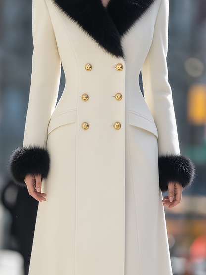 Cream Wool Blend Long Coat