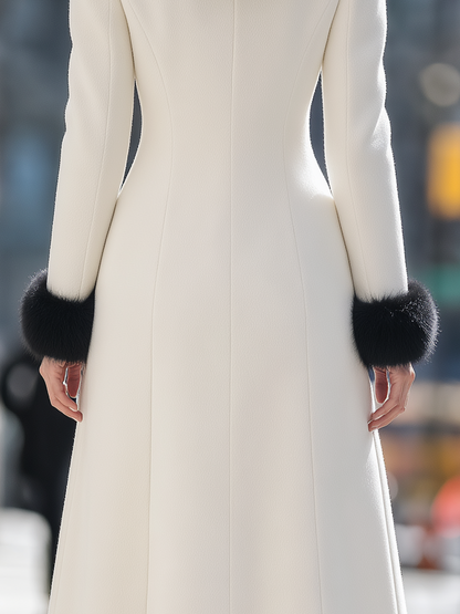 Cream Wool Blend Long Coat