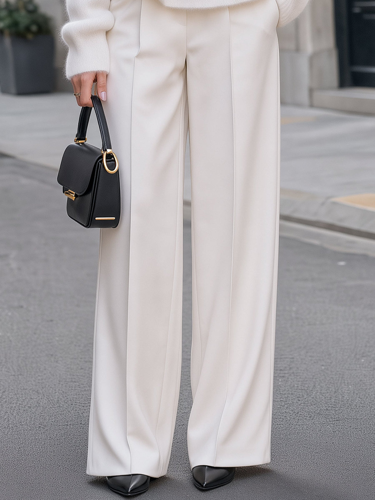 Belted Knit Sweater & Wide-Leg Tailored Pants Set