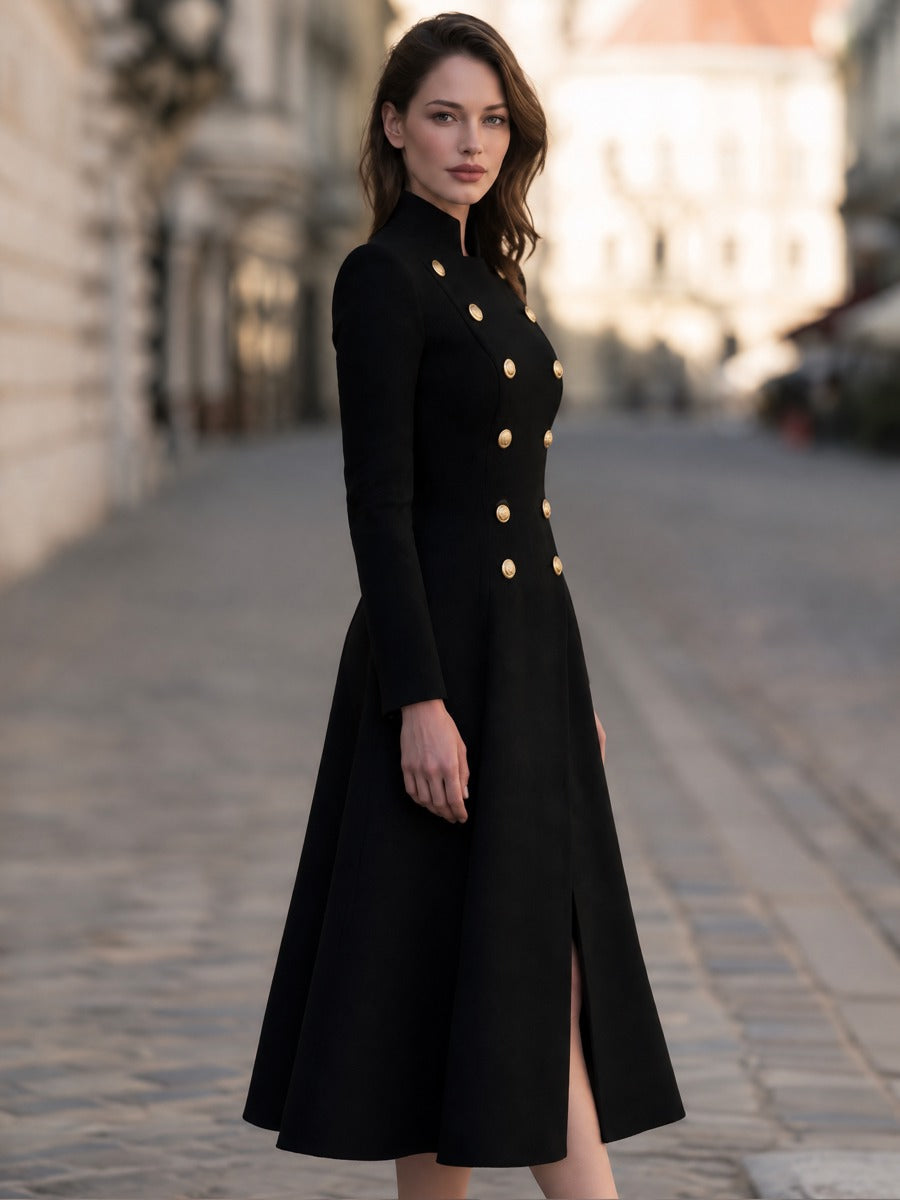 Military-style double-breasted midi dress/coat