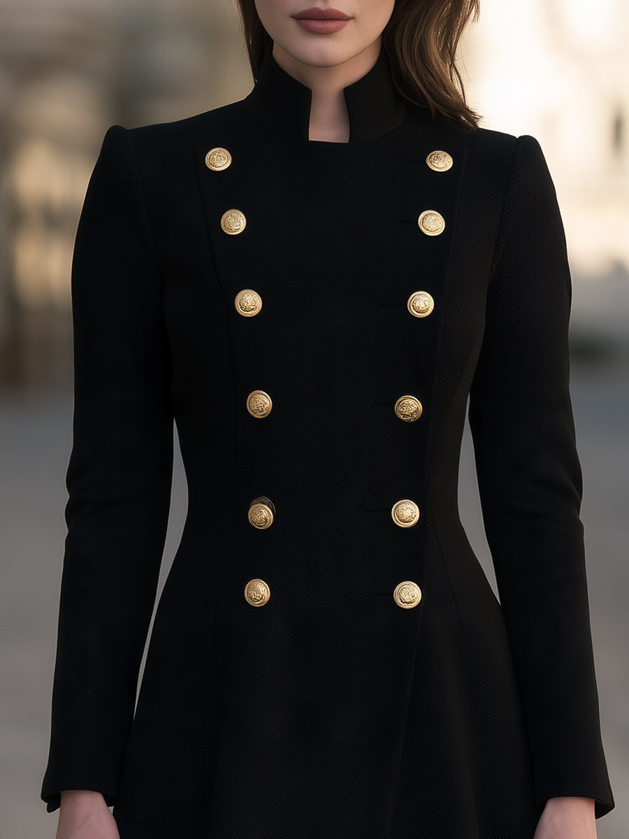 Military-style double-breasted midi dress/coat