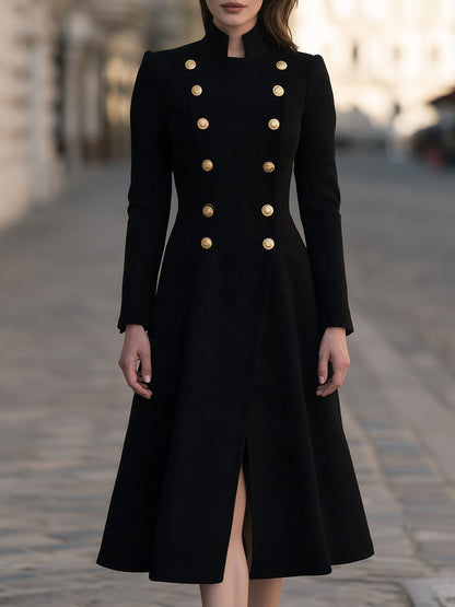 Military-style double-breasted midi dress/coat