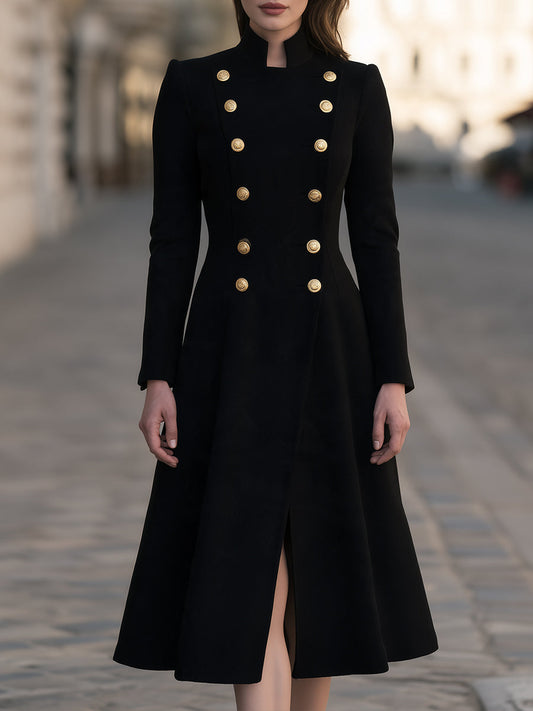 Military-style double-breasted midi dress/coat