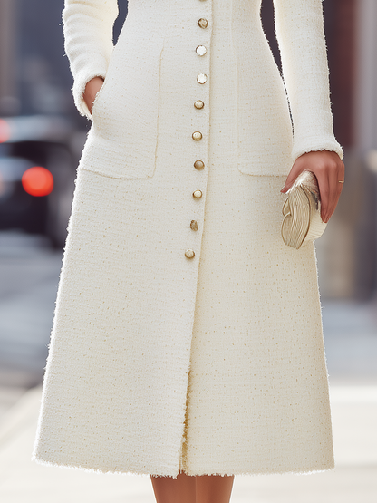 Tweed Button-Front Midi Coat Dress