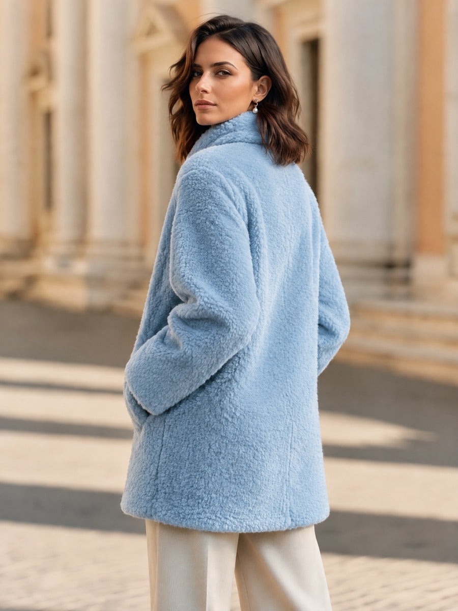 Elegant Wrap Collar Oversized Faux Shearling Jacket