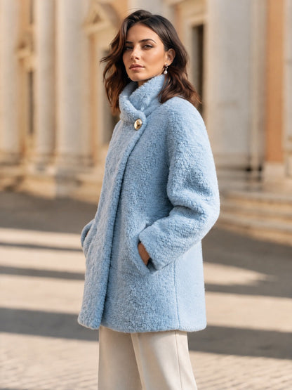 Elegant Wrap Collar Oversized Faux Shearling Jacket