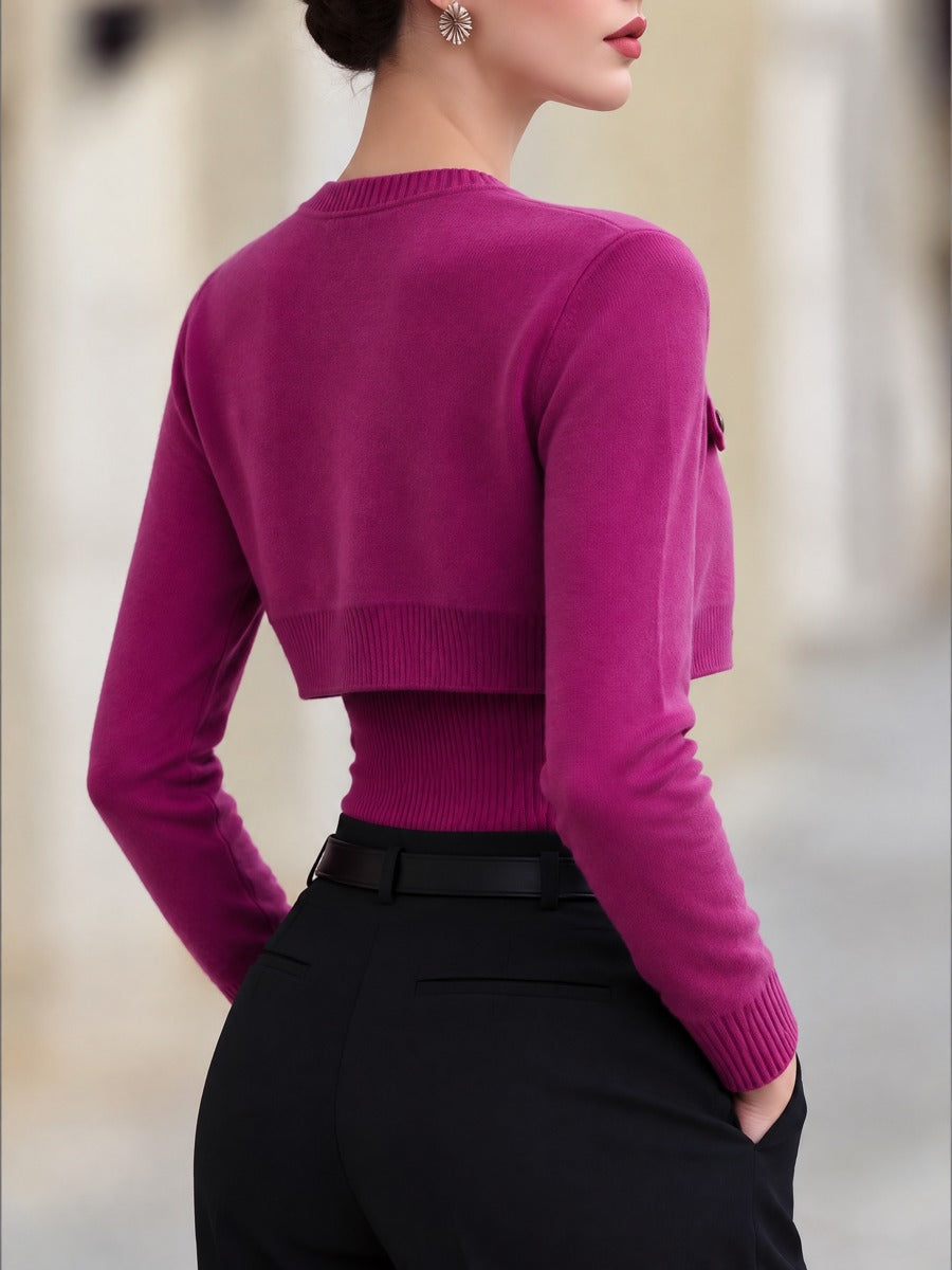 Cropped Knit Cardigan And Ribbed Camisole Two-Piece Set