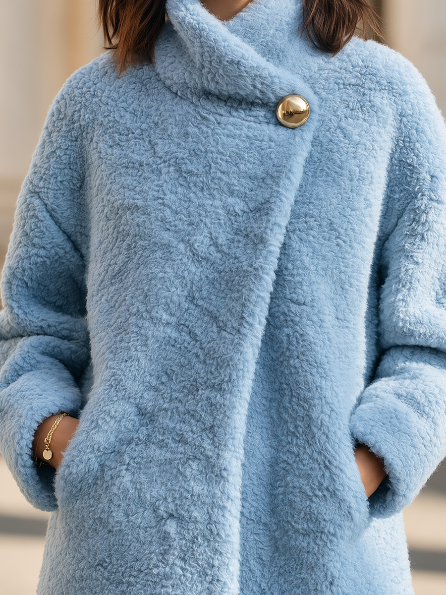 Elegant Wrap Collar Oversized Faux Shearling Jacket
