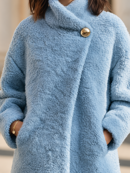 Elegant Wrap Collar Oversized Faux Shearling Jacket
