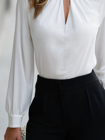 Stand Collar Keyhole Bishop Sleeve Blouse