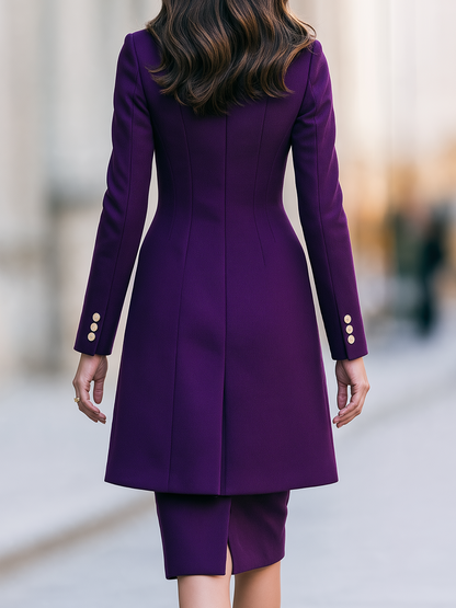Purple Tailored Coat & Sleeveless Midi Dress Two-Piece Set