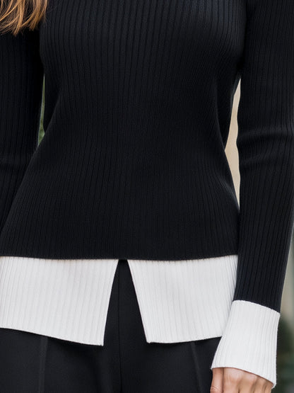 Contrast Cuff Layered Turtleneck Sweater