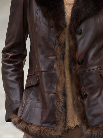 Faux Fur-Trimmed Leather Jacket