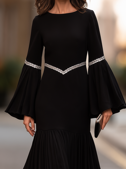 Decorative Trim Bell Sleeve Maxi Dress