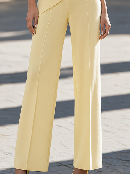 Turtleneck Asymmetric Hem Sweater & Wide-Leg Knit Pants Set