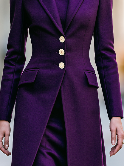 Purple Tailored Coat & Sleeveless Midi Dress Two-Piece Set