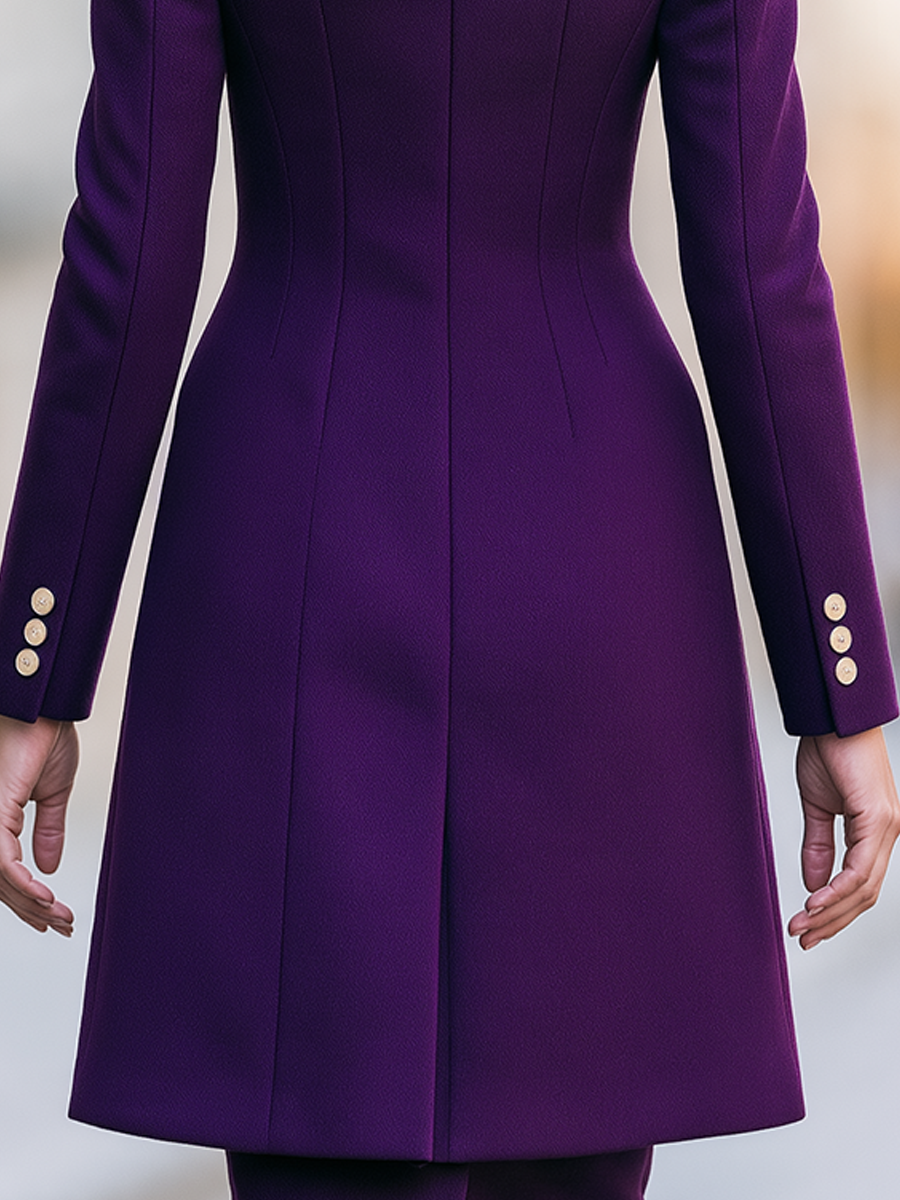 Purple Tailored Coat & Sleeveless Midi Dress Two-Piece Set