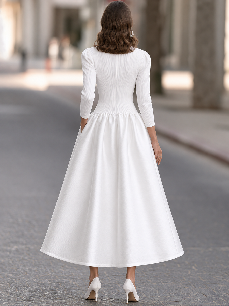 V-Neck Textured Drop Waist Maxi Dress