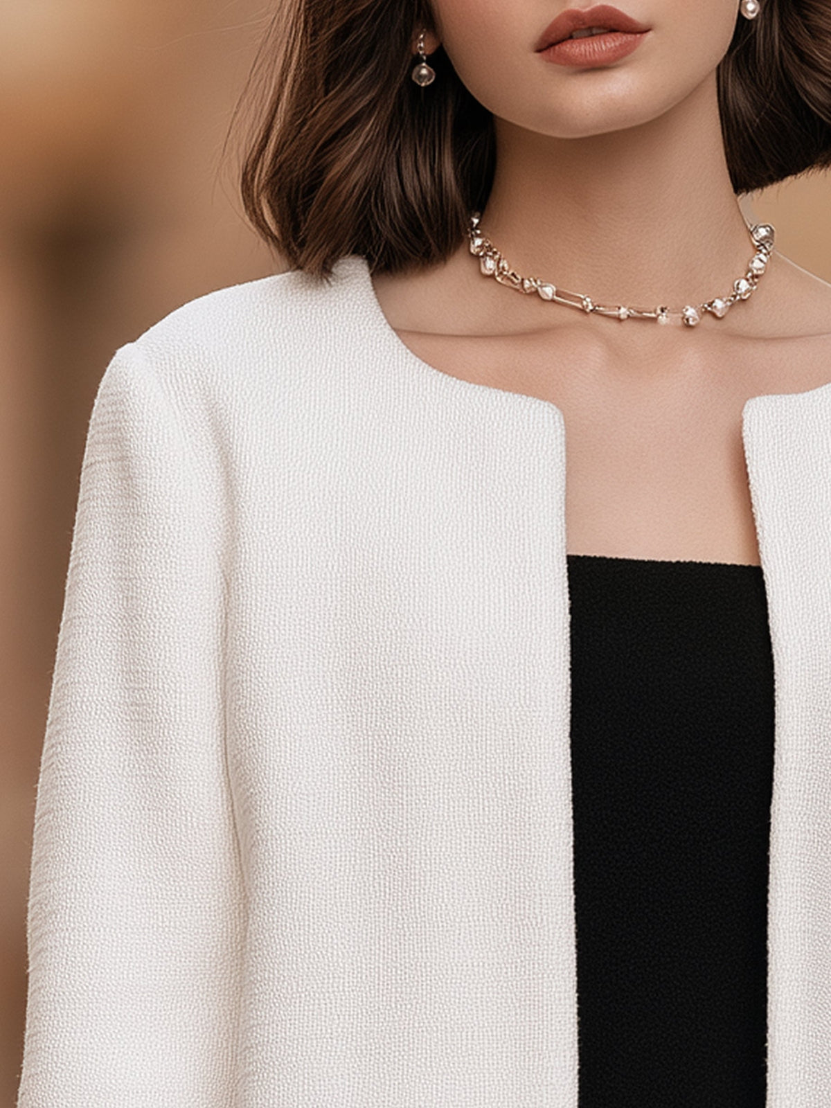 Faux Fur Trim Open-Front Cropped Jacket