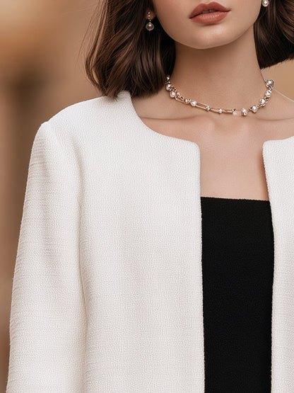Faux Fur Trim Open-Front Cropped Jacket