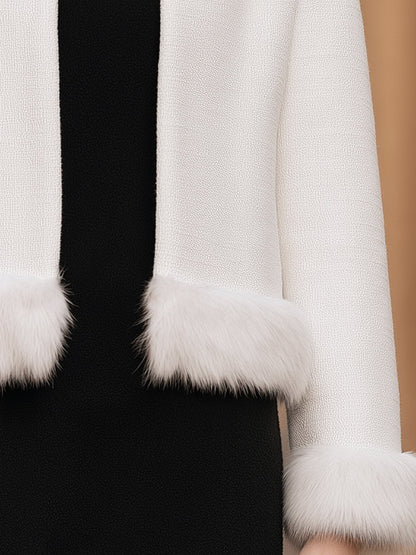 Faux Fur Trim Open-Front Cropped Jacket