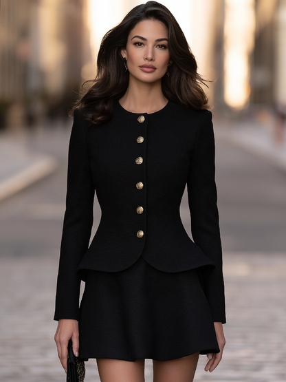 Button-Front Peplum Jacket And Mini Skirt Set