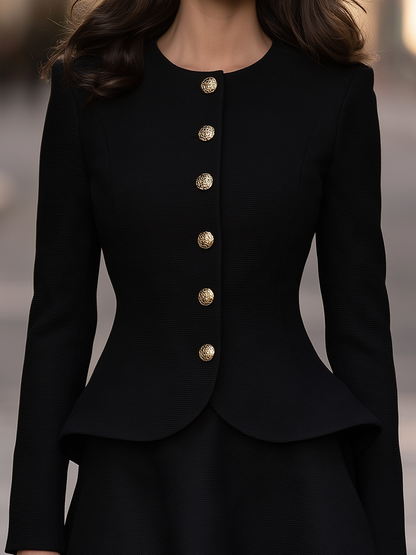 Button-Front Peplum Jacket And Mini Skirt Set