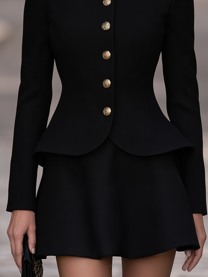 Button-Front Peplum Jacket And Mini Skirt Set