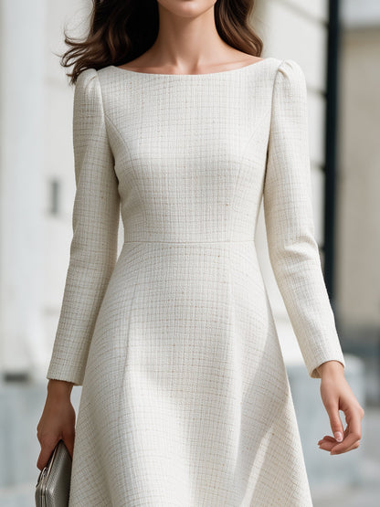 Feather Trim Textured A-Line Midi Dress