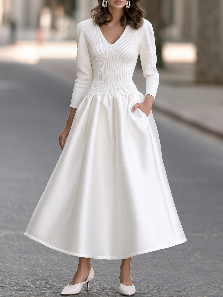 V-Neck Textured Drop Waist Maxi Dress