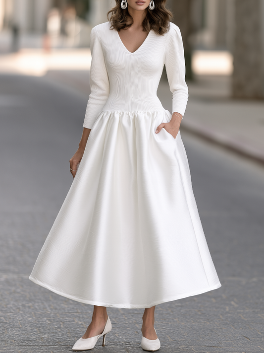 V-Neck Textured Drop Waist Maxi Dress
