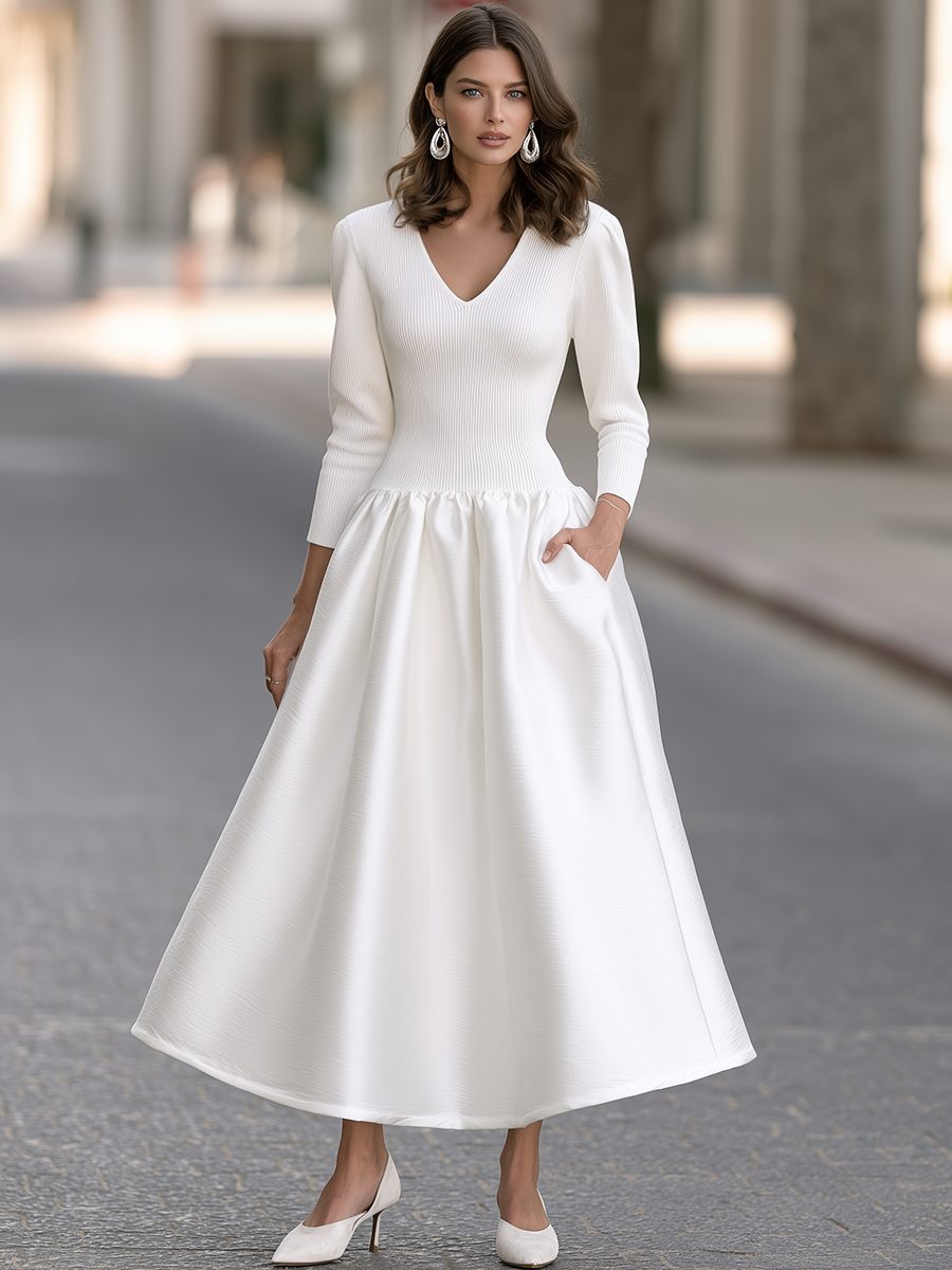 V-Neck Textured Drop Waist Maxi Dress