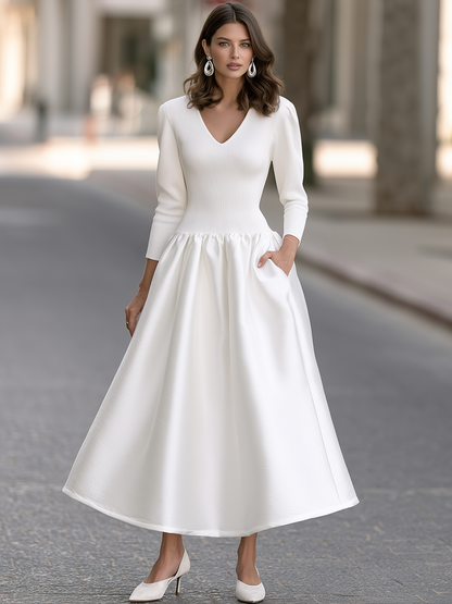 V-Neck Textured Drop Waist Maxi Dress