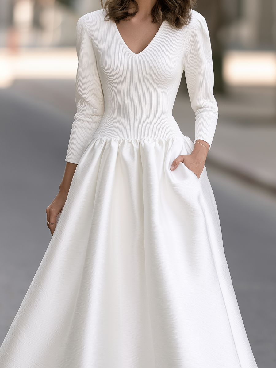 V-Neck Textured Drop Waist Maxi Dress