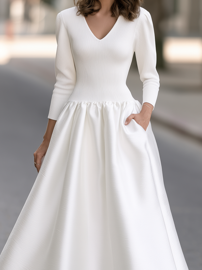 V-Neck Textured Drop Waist Maxi Dress